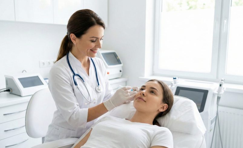 معاینه پوست صورت توسط پزشک متخصص پوست و مو در کلینیک